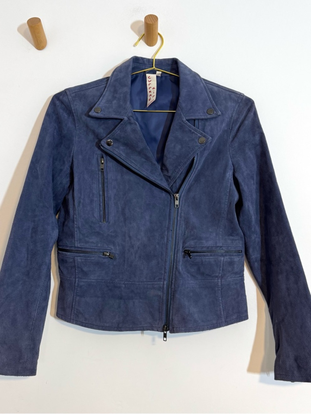Anthropologie Current Air Sinclaire Blue Suede Leather Moto Jacket Size Medium - Picture 2 of 10